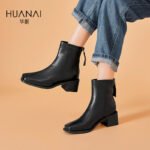 Huanai huanai fashion boots women's daily commuting all-match chunky heel short boots women's boots autumn and winter thin boots 93529323M