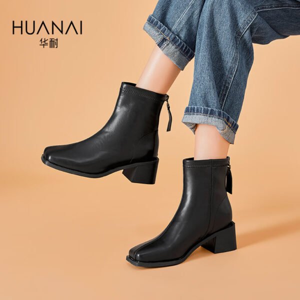 Huanai huanai fashion boots women's daily commuting all-match chunky heel short boots women's boots autumn and winter thin boots 93529323M