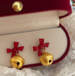 Christmas gift bell red earrings bow girl heart ins wild S925 silver earrings simple earrings - Image 2
