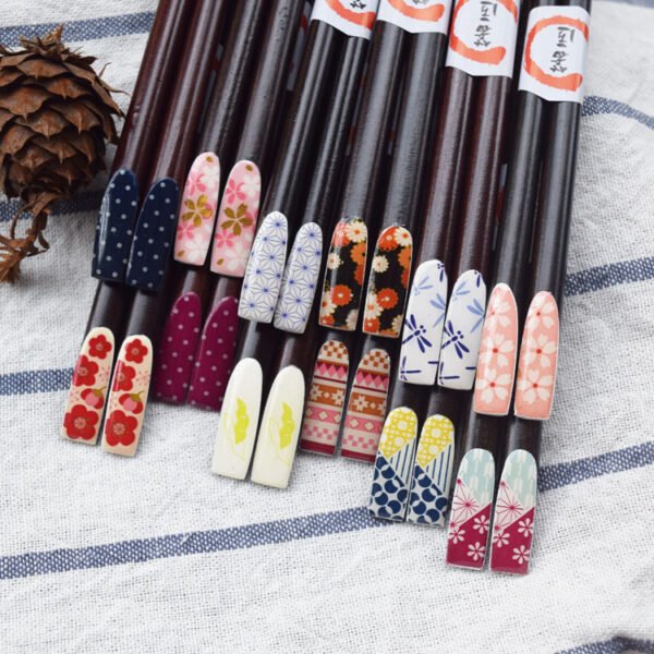 Creative Home Nail Printing Chopsticks Japanese Flower Pattern Pointed Chopsticks No Paint No Wax Wooden Plum Blossom Wave Point Chopsticks