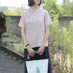 Summer new Japanese retro literature and art fan stand-up collar slanted placket buckle plaid short-sleeved shirt women not 24160 - Image 7