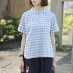 Summer new Japanese retro literature and art fan stand-up collar slanted placket buckle plaid short-sleeved shirt women not 24160 - Image 8