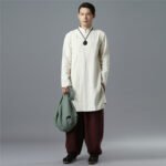 Improved Hanfu men's long cotton linen shirt - Image 3