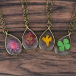 2017 handmade flower making angel's tears drip dried flower necklace natural four-leaf clover resin dried flower necklace - Image 5