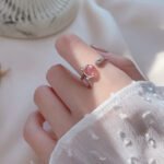 Ji Yi'an Jian 925 Silver Cute and Exquisite Cat Strawberry Crystal Open Ring Japanese Sweet Style Niche Design Simple Crystal Ring for Girlfriend Birthday Gift Valentine's Day Gift - Image 5
