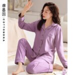 Cotton Gene 100% Cotton Pajamas Women's Autumn and Winter Cardigan Button Up Cotton Cotton Cotton Comfortable Long-sleeved Home Service Ladies Pajamas JJ808 - Image 3