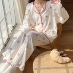 Nanjiren pajamas women's pajamas home clothes can be worn outside spring and autumn home clothes solid color imitation cotton long-sleeved pajama pants set L - Image 4