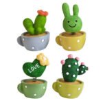 Cute shaking his head spring car ornaments animal cactus small potted resin ornaments cake baking decorations - Image 2