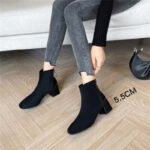 ZHR women's boots net red square toe chunky heel short boots women's commuter all-match thin boots texture suede fashion heightening and thin boots women's warm skin-friendly Y352 black 39 - Image 2