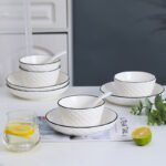 Weimingnuo Ceramic Tableware Bowl Set Tableware Household Japanese Style Black Line Simple Tableware Set 16 Head Diamond Set - Image 9