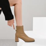 ZHR short boots women's warm and velvet fashion changeable temperament square toe commuter fashion boots women's trendy all-match high-heel retro modern women's boots convenient side zipper boots women CH11A apricot 37 - Image 9