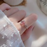 Ji Yi'an Jian 925 Silver Cute and Exquisite Cat Strawberry Crystal Open Ring Japanese Sweet Style Niche Design Simple Crystal Ring for Girlfriend Birthday Gift Valentine's Day Gift - Image 2
