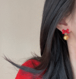 Christmas gift bell red earrings bow girl heart ins wild S925 silver earrings simple earrings - Image 3