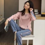 Nanjiren Pajamas Women's Autumn and Winter Solid Color Cotton Ladies Homewear Large Size Loose Long-sleeved Pajamas Spring and Autumn Sports Suit XL - Image 3
