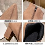ZHR women's boots low-top fashion short boots high-heeled pointed fashion suede Martin boots female Korean version commuting short tube thick-heeled boots Y536 black 36 - Image 5