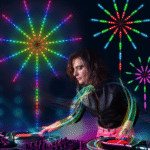 Cross-border factory KESHU Christmas decoration led music running water marquee explosion lights with full color fireworks lights