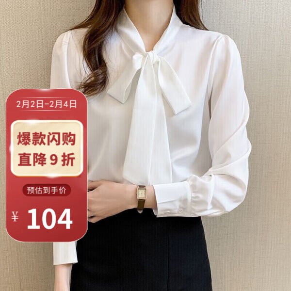 Pincai autumn fashion Korean professional shirt femininity long-sleeved streamer bow chiffon top PW17CS178