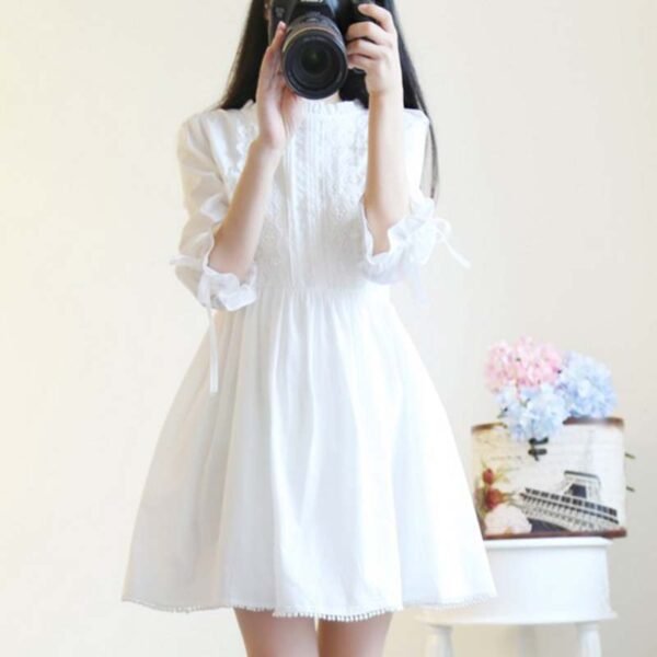 Spring and Autumn Women's Sweet Girl Small Fresh Japanese Lace Dress Summer Korean Fairy Cute White Dress