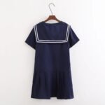 Summer new cotton navy style pleated skirt loose and thin solid color short-sleeved dress C4250 - Image 2