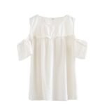 2018 summer new small fresh solid color shirt female wood ear trumpet sleeve pullover loose strapless cotton linen shirt - Image 5