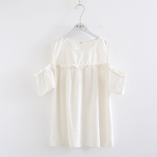 2018 summer new small fresh solid color shirt female wood ear trumpet sleeve pullover loose strapless cotton linen shirt