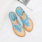 2022 summer new bohemian style handmade flower round toe thong sandals women's fashion all-match trend sandals - Image 4