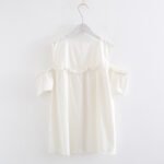 2018 summer new small fresh solid color shirt female wood ear trumpet sleeve pullover loose strapless cotton linen shirt - Image 2