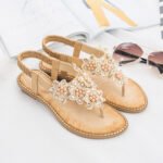 2022 summer new bohemian style handmade flower round toe thong sandals women's fashion all-match trend sandals