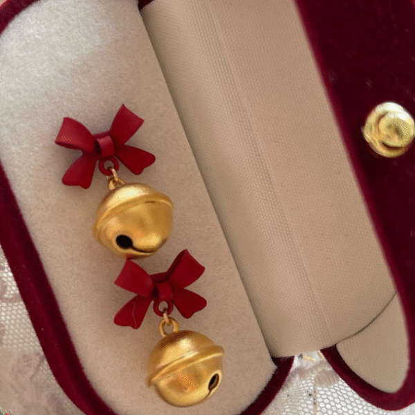 Christmas gift bell red earrings bow girl heart ins wild S925 silver earrings simple earrings