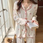 Nanjiren pajamas women's pajamas home clothes can be worn outside spring and autumn home clothes solid color imitation cotton long-sleeved pajama pants set L - Image 5