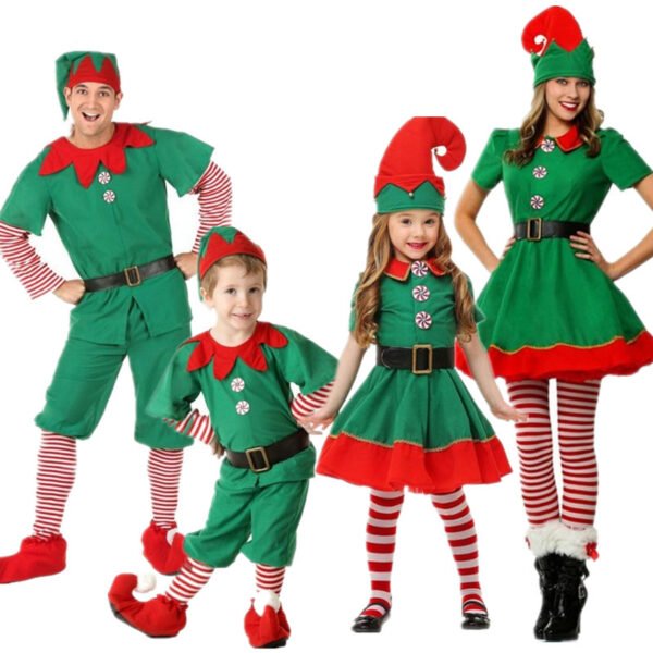 Foreign trade explosion Halloween costumes children's Christmas elf costume parent-child costume festival adult men's and women's green Christmas costumes