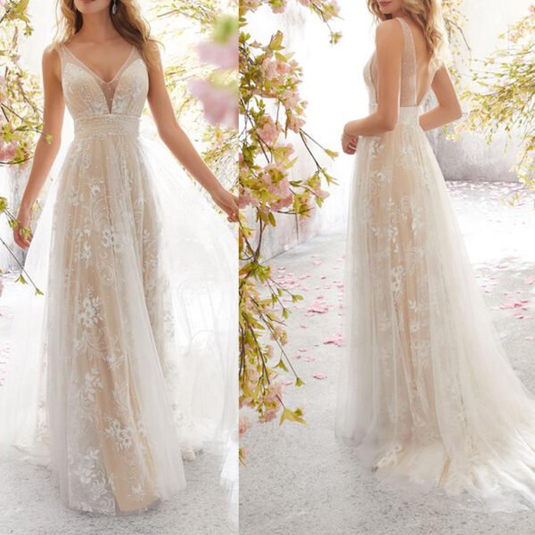 European and American foreign trade new wedding dress wish Amazon sexy sleeveless lace wedding dress bridesmaid dress long skirt