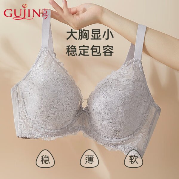 Gujin (GUJIN) Underwear Women's Big Breast Show Small Gathered Cotton Comfortable Back Sexy Lace Bra Large Size Bra