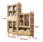 Solid wood sliding door bookcase Nordic log glass door dustproof locker simple modern cabinet children's study storage - Image 3