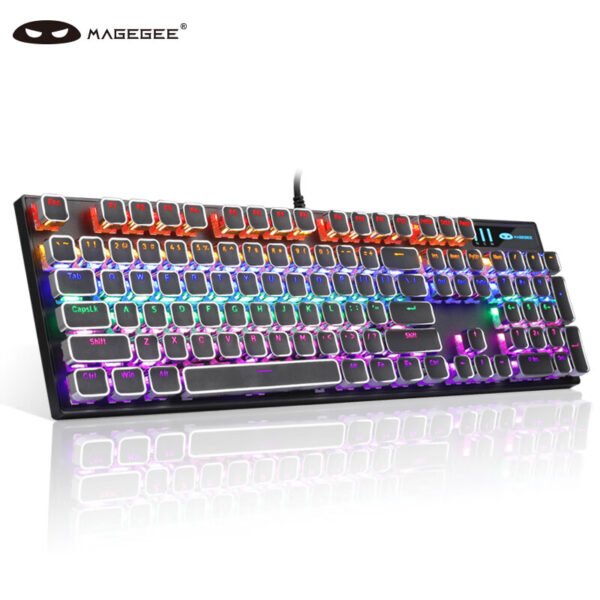 MageGee Mechanical Punk Colorful Backlit Wired Keyboard 104 Key Square Keycap Mechanical Keyboard Retro Punk Keyboard Notebook Desktop Computer Keyboard Black Mixed Light Green Axis