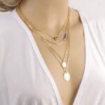 European and American cross-border fashion ladies alloy necklace simple multi-layer hollow three-dimensional love blue crystal sequin necklace - Image 2
