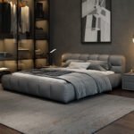Italian light luxury leather art bed modern minimalist double Nordic master bedroom king bed 1.8 meters solid wood frame leather bed wedding bed
