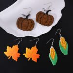 European and American cross-border hot sale Thanksgiving earrings female creative acrylic sheet scarecrow turkey leg maple earrings - Image 2