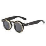 European and American trendy street photography sunglasses vintage double flap decorative glasses round punk steam sunglasses wholesale - Image 5