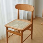 Nordic cherry wood rattan dining chair home simple desk chair solid wood retro back chair Japanese tenon and mortise study chair
