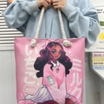 New Cross Border Versatile Tote Bag Women's Portable Shopping Bag Creative Woman Print Thick Rope Large Capacity Beach Bag