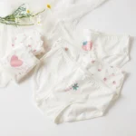 Underpants female cotton girl Japanese strawberry white cute cartoon print high school student mid-waist briefs fat times - Image 2