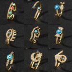 European and American cross-border jewelry sources, copper zircon, enamel dripping oil rings, female evil eyes, retro tail rings, open rings - Image 2