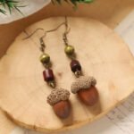 Retro hand-made plant fruit earrings, forest pine cones, literary and artistic ethnic style, Chinese medicine, dried fruits, niche creative earrings, women - Image 2