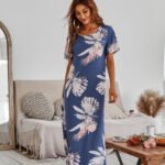 Summer new thin cotton printed ladies long skirt comfortable short-sleeved floral European size large size home service nightdress - Image 5