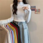 Semi-high neck long sleeve knitwear women's sweater early fall new underwear base layer this year popular beautiful tops - Image 2