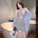 2022 Summer Spice Girl Be Careful Sexy Suspender Dress Slim Pure Desire Package Hip Skirt Strapless Sunscreen Shirt Set - Image 4