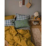 Contrast color mix and match style | pure cotton washed cotton solid color three-piece set simple Japanese plaid pillowcase four-piece bedding set - Image 4