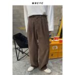 MYQ retro corduroy slacks, men's Korean version trend, ins, loose straight-leg pants, autumn and winter wide-legged long pants - Image 5