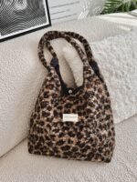 49291 Fall/Winter New Korean Ins Style Fashion Imitation Lamb Plush Large Capacity Shoulder Bag Leopard Tote Bag - Image 4